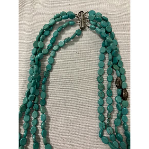 Turquoise Colored Stones 4 Strand Beaded Necklace - Picture 2 of 3